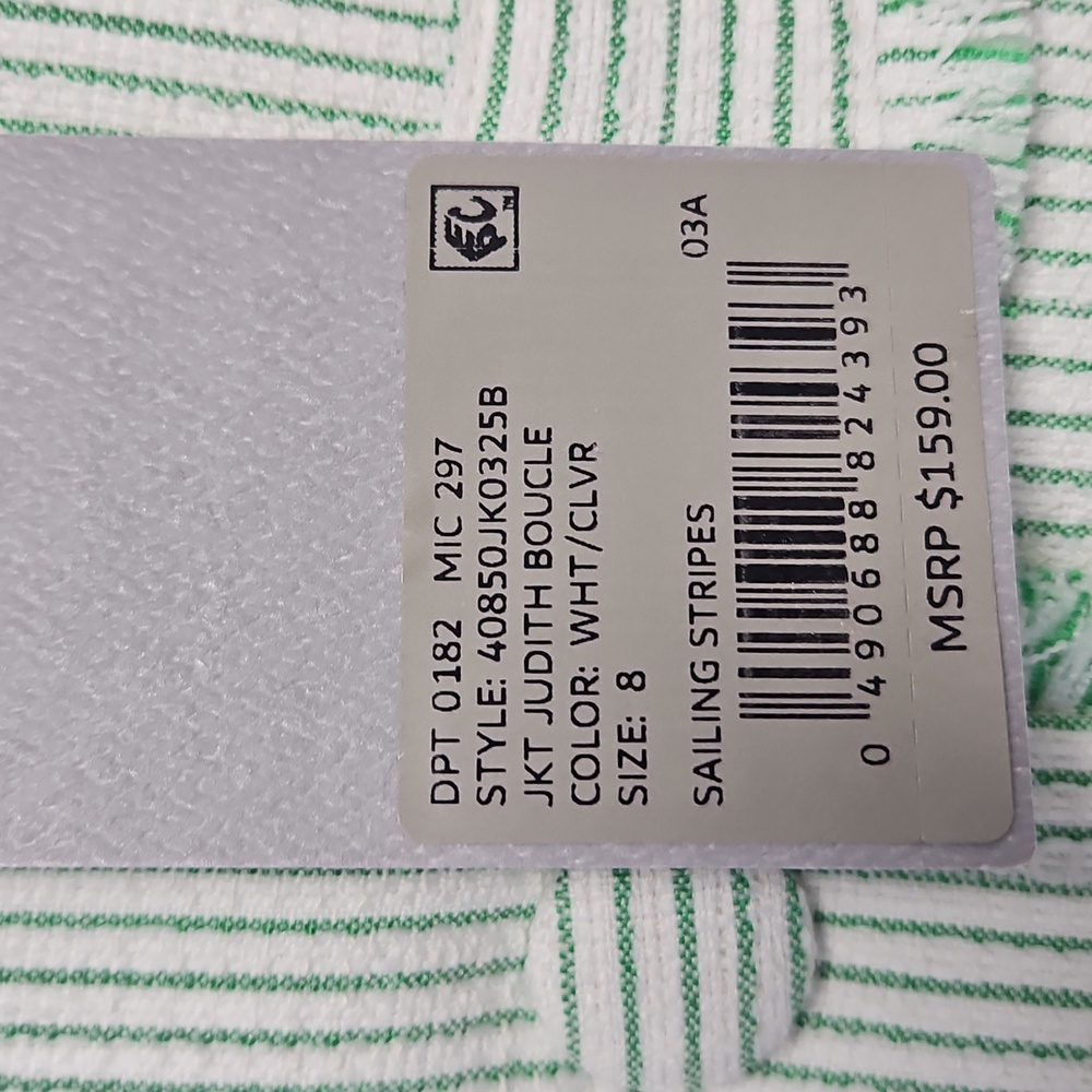 Preston & York Judith Boucle Tweed Round Neck Jacket: Green/White Stripe:Size- 8 - Picture 9 of 14